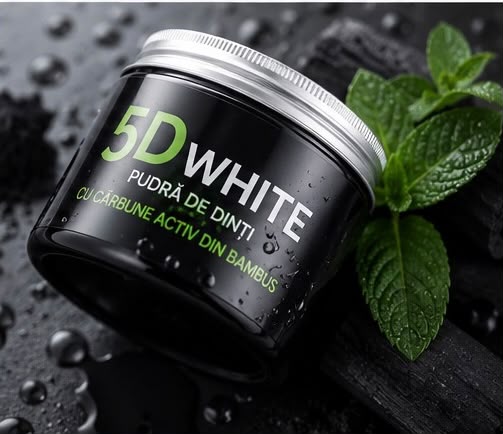 5D WHITE™ – Pudră pentru Albirea Dinților cu Cărbune Activ din Bambus